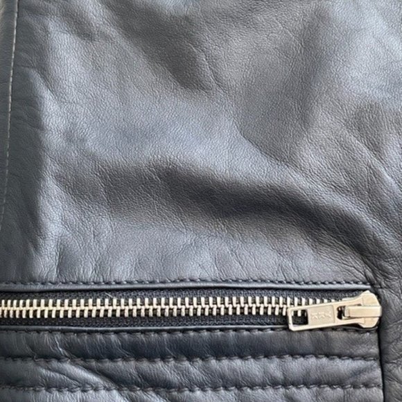 Trouve Women’s Navy Blue Soft Leather Biker Moto Jacket Size Small MSRP$328 - Picture 7 of 7